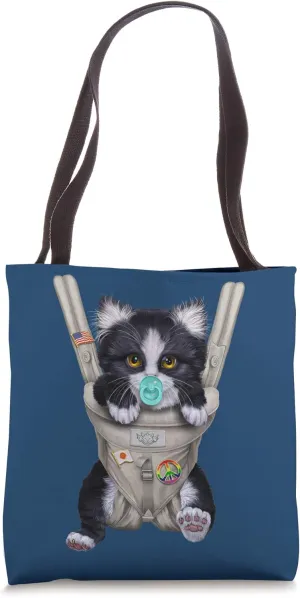 Tuxedo Cat with Pacifier in Baby Carrier Tote Bag