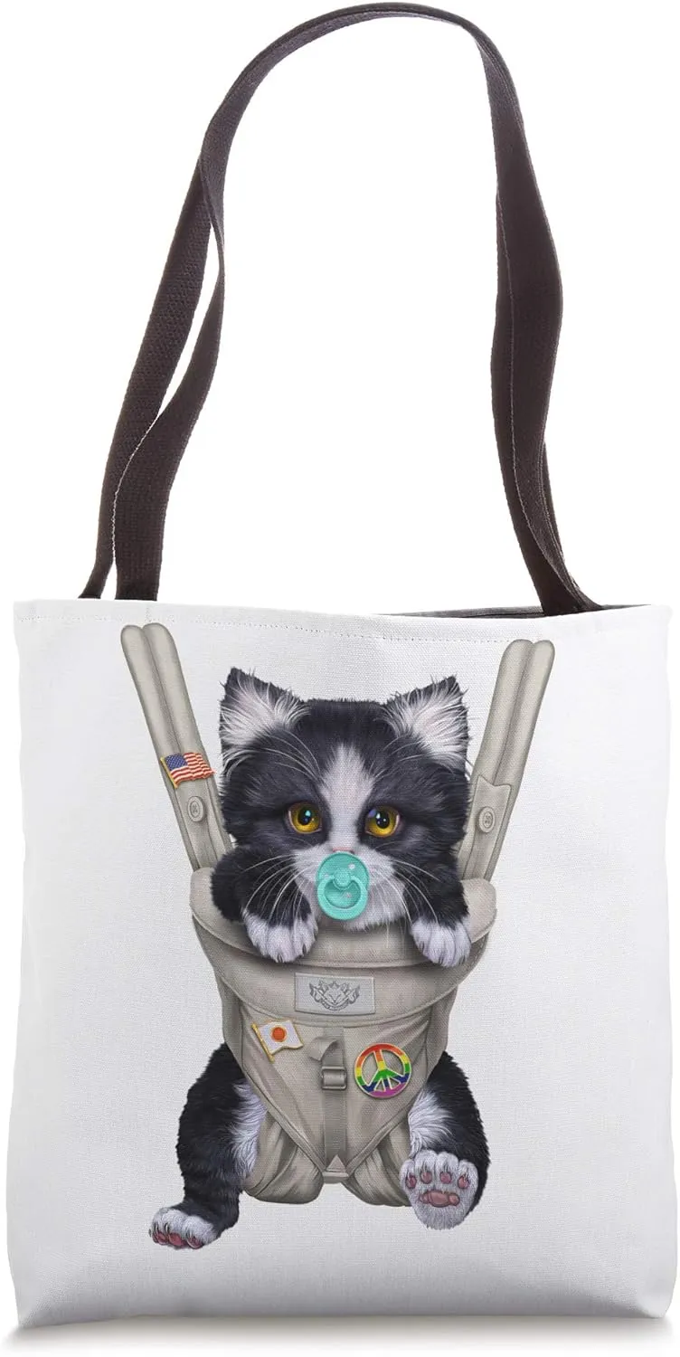 Tuxedo Cat with Pacifier in Baby Carrier Tote Bag