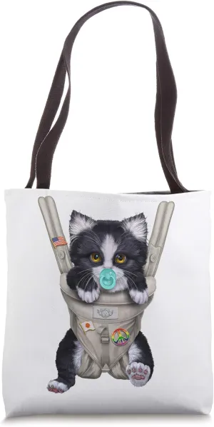 Tuxedo Cat with Pacifier in Baby Carrier Tote Bag