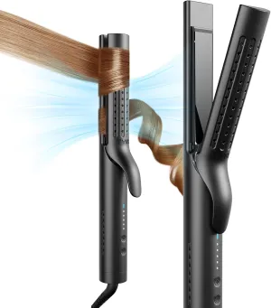 TYMO Airflow 2.0 Curling Iron Flat Iron - Hair Straightener and Curler 2 in 1, 1.25 Inch Curling Wand for Long Short Hair, Dual Voltage for Travel, 54 Million Ionic, Anti-Tangle, 5 Temps, Black