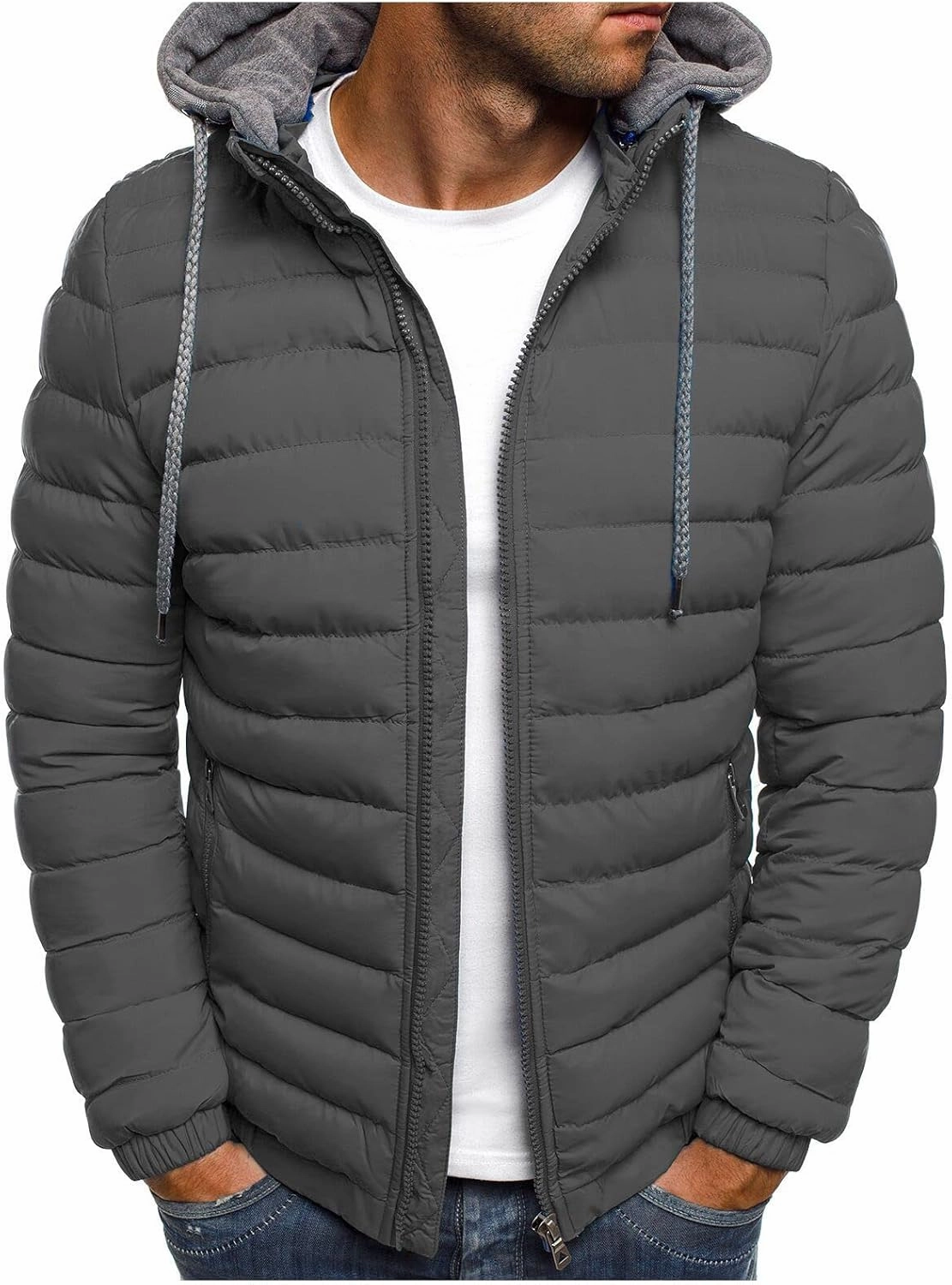 Uillui Lightweight Hooded Puffer Jacket Men's Packable Outdoor Water-Resistant Snow Ski Jacket Winter Warm Quilted Down Coat