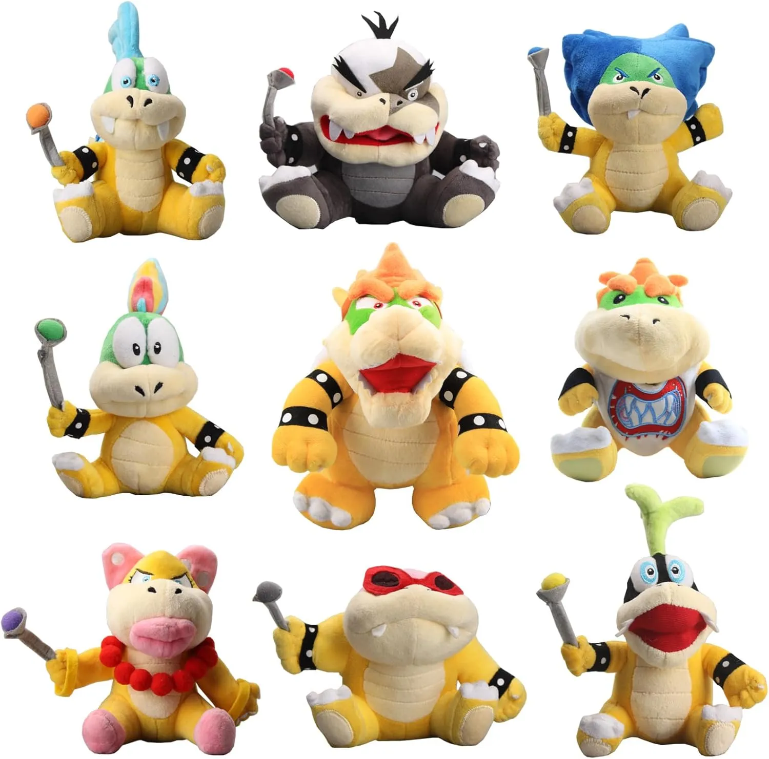 uiuoutoy King Koopa & Koopa Jr. Koopalings Larry Iggy Lemmy Roy Ludwig Wendy Morton Plush Toy Set of 9pcs