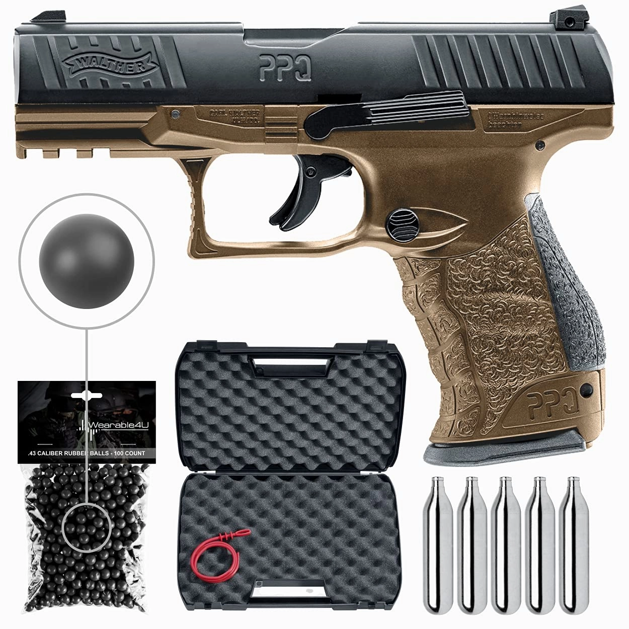 Umarex T4E Walther PPQ M2 .43 Cal CO2 Blowback Paintball Pistol, FDE (2292102)