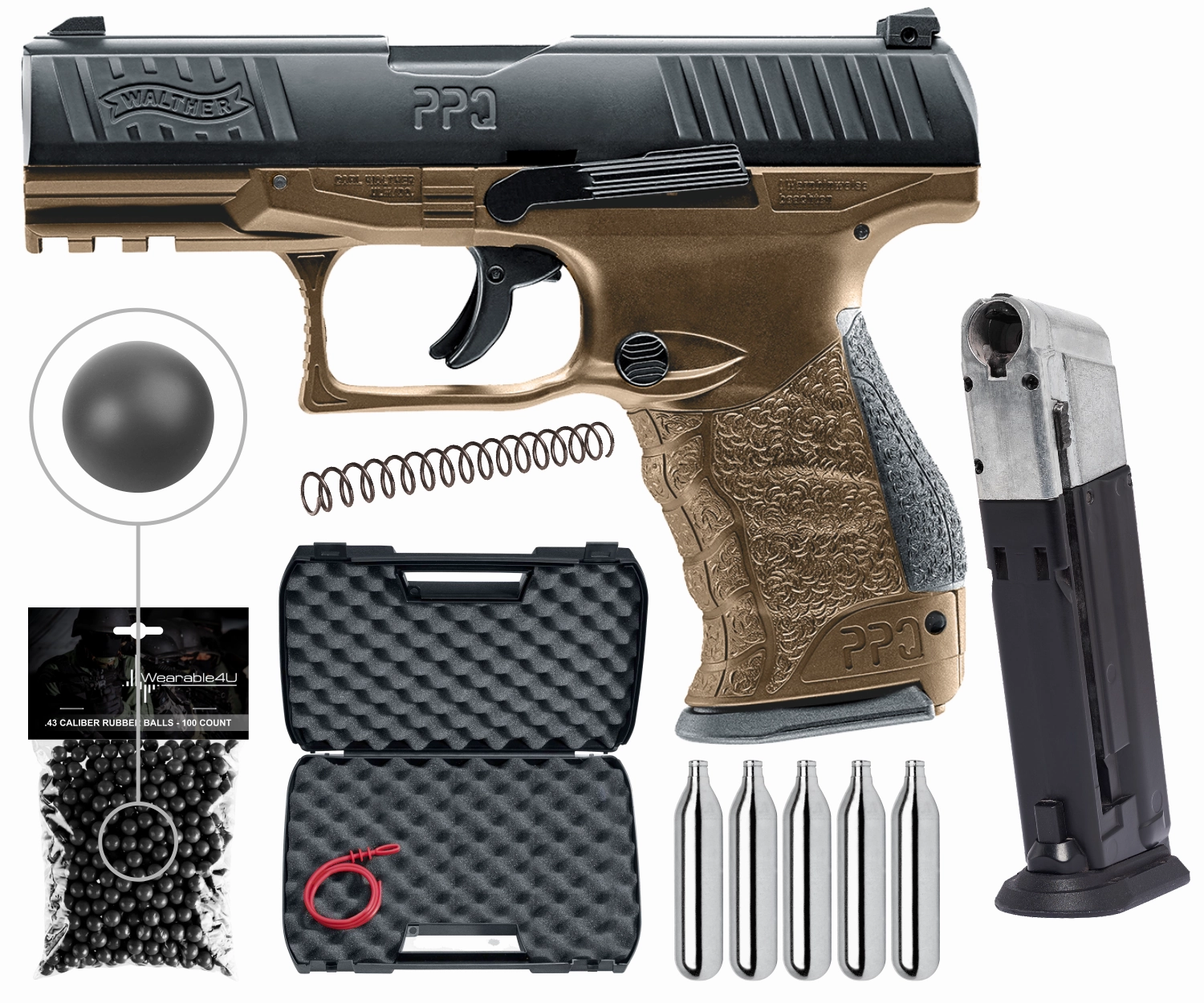 Umarex T4E Walther PPQ M2 .43 Cal CO2 Blowback Paintball Pistol, FDE (2292102)
