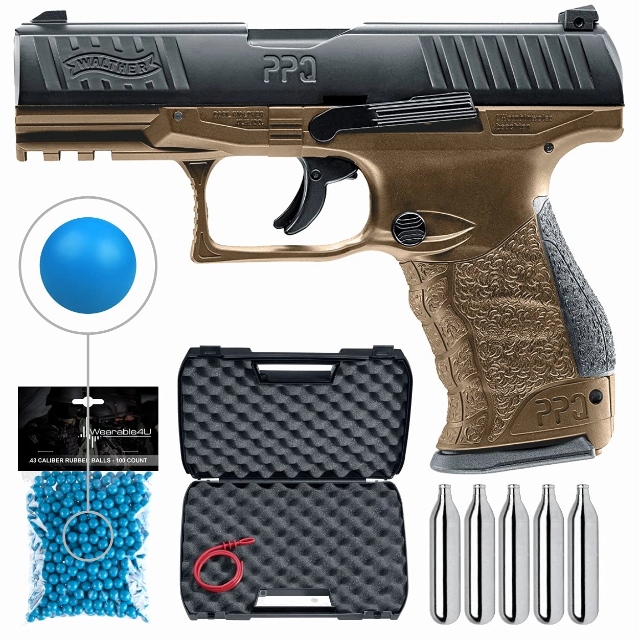 Umarex T4E Walther PPQ M2 .43 Cal CO2 Blowback Paintball Pistol, FDE (2292102)