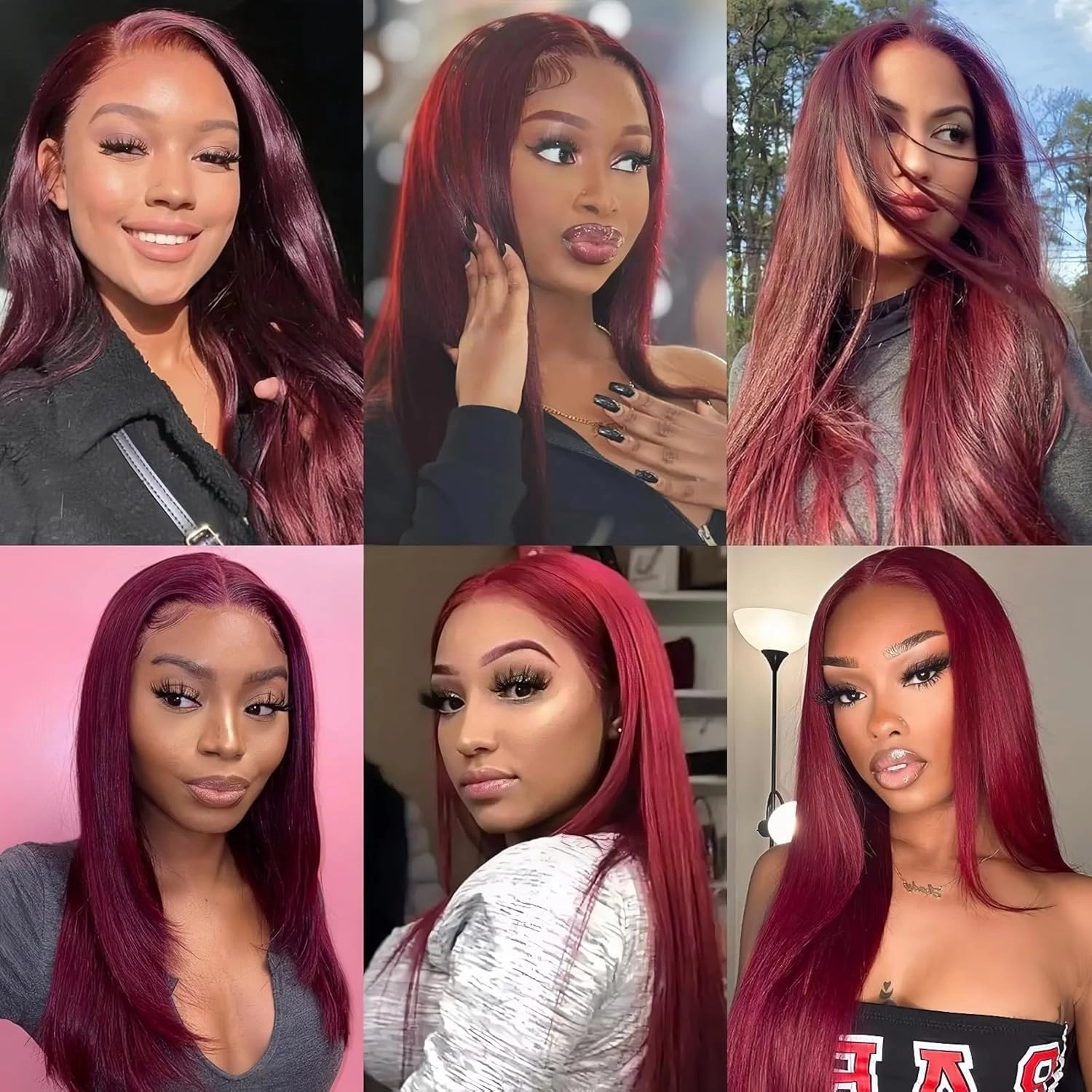 Unique 99J Burgundy Red Long Straight Lace Front Wigs for Women Glueless Synthetic Hair Free Part Pre Plucked Long Red Straight Heat Resistant Fiber Wigs for Daily Party Cosplay