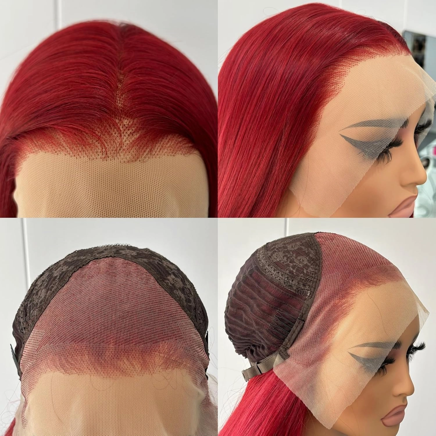 Unique 99J Burgundy Red Long Straight Lace Front Wigs for Women Glueless Synthetic Hair Free Part Pre Plucked Long Red Straight Heat Resistant Fiber Wigs for Daily Party Cosplay