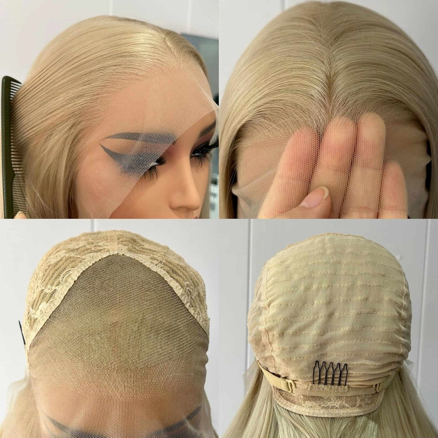 Unique Ash Blonde Long Straight Synthetic Lace Wig Free Part Natural Hairline Glueless Long Blonde Straight Lace Front Wigs for Women Daily Party Cosplay