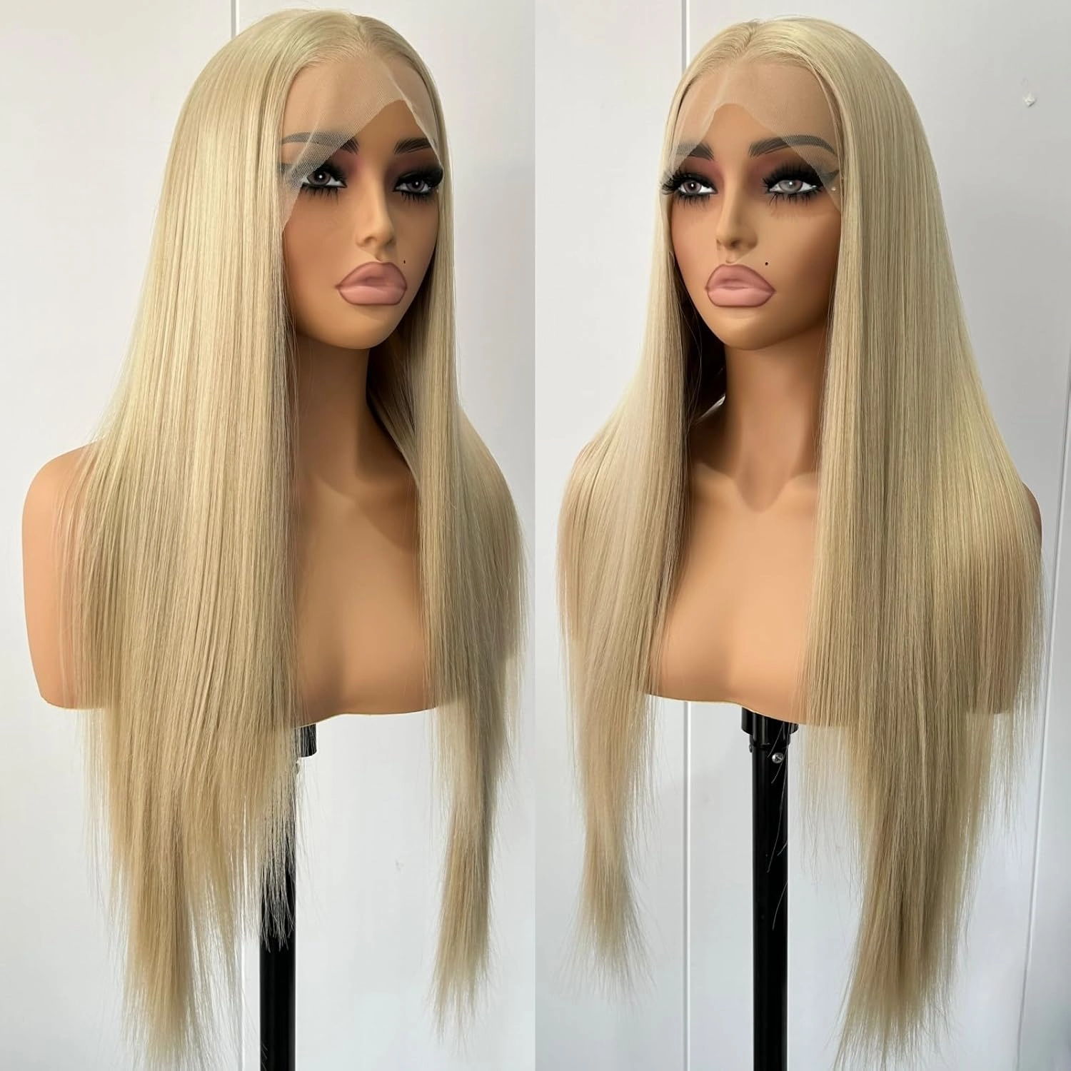 Unique Ash Blonde Long Straight Synthetic Lace Wig Free Part Natural Hairline Glueless Long Blonde Straight Lace Front Wigs for Women Daily Party Cosplay