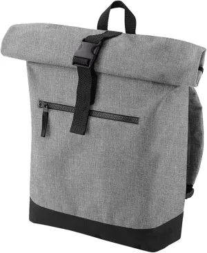 Unisex Grab Handle Backpack Adults Travel Use Shoulder Strap Roll Top Backpack Grey Marl/Black One Size