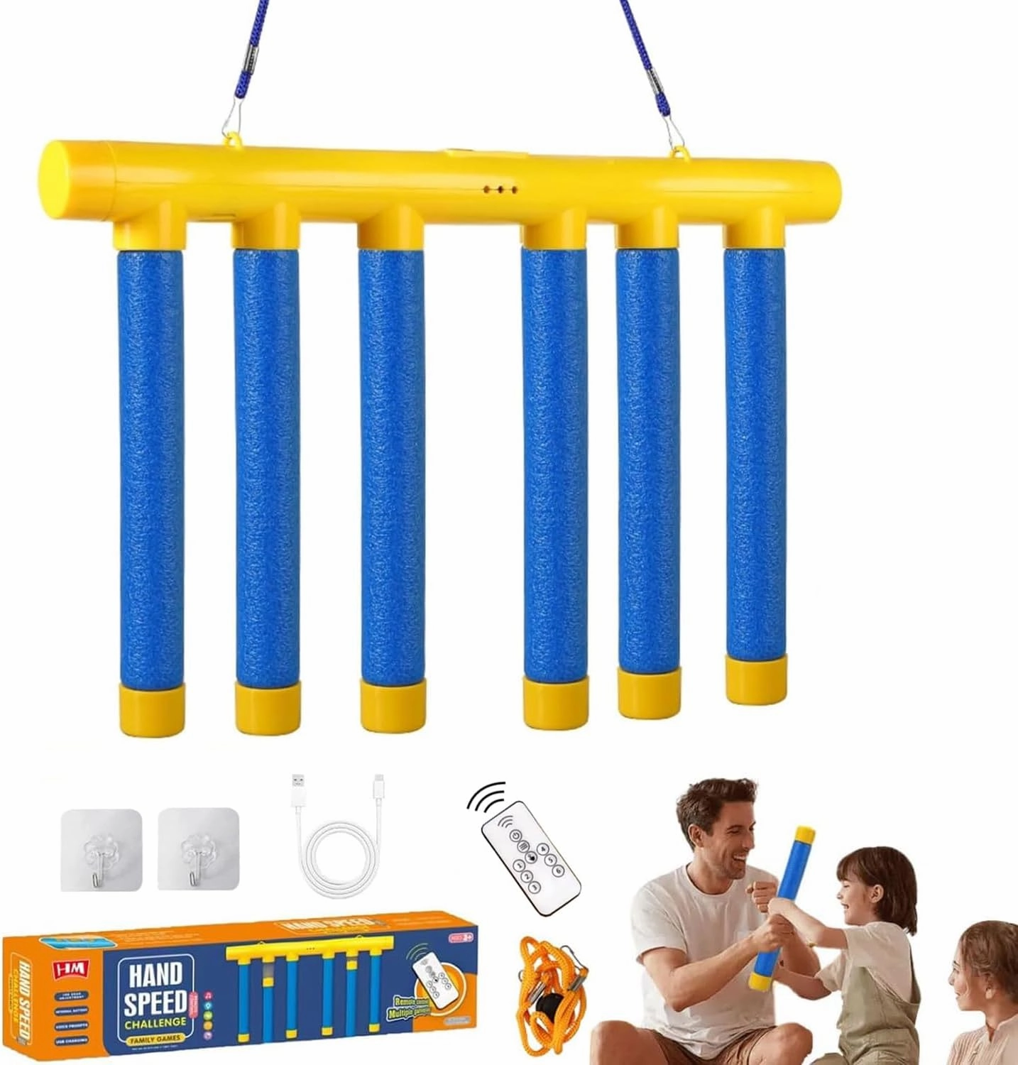 Upgrade Reflex Challenge Game - Catching Sticks Game, 3 Adjustable Speed Drop Stick Game, Hand Eye Coordination Training Reaction Training Toy for Kids and Adults (Blue, with Remote Control)
