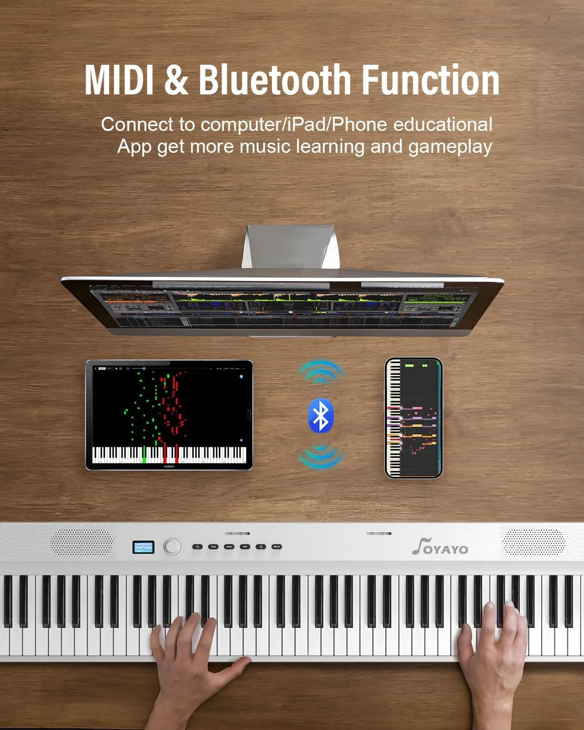 Upgraded Folding Piano Keyboard, 88 Key Full Size Semi Weighted Keyboard Support MIDI and Bluetooth, Portable Foldable Keyboard Piano with Sustain Pedal and Piano Bag, White