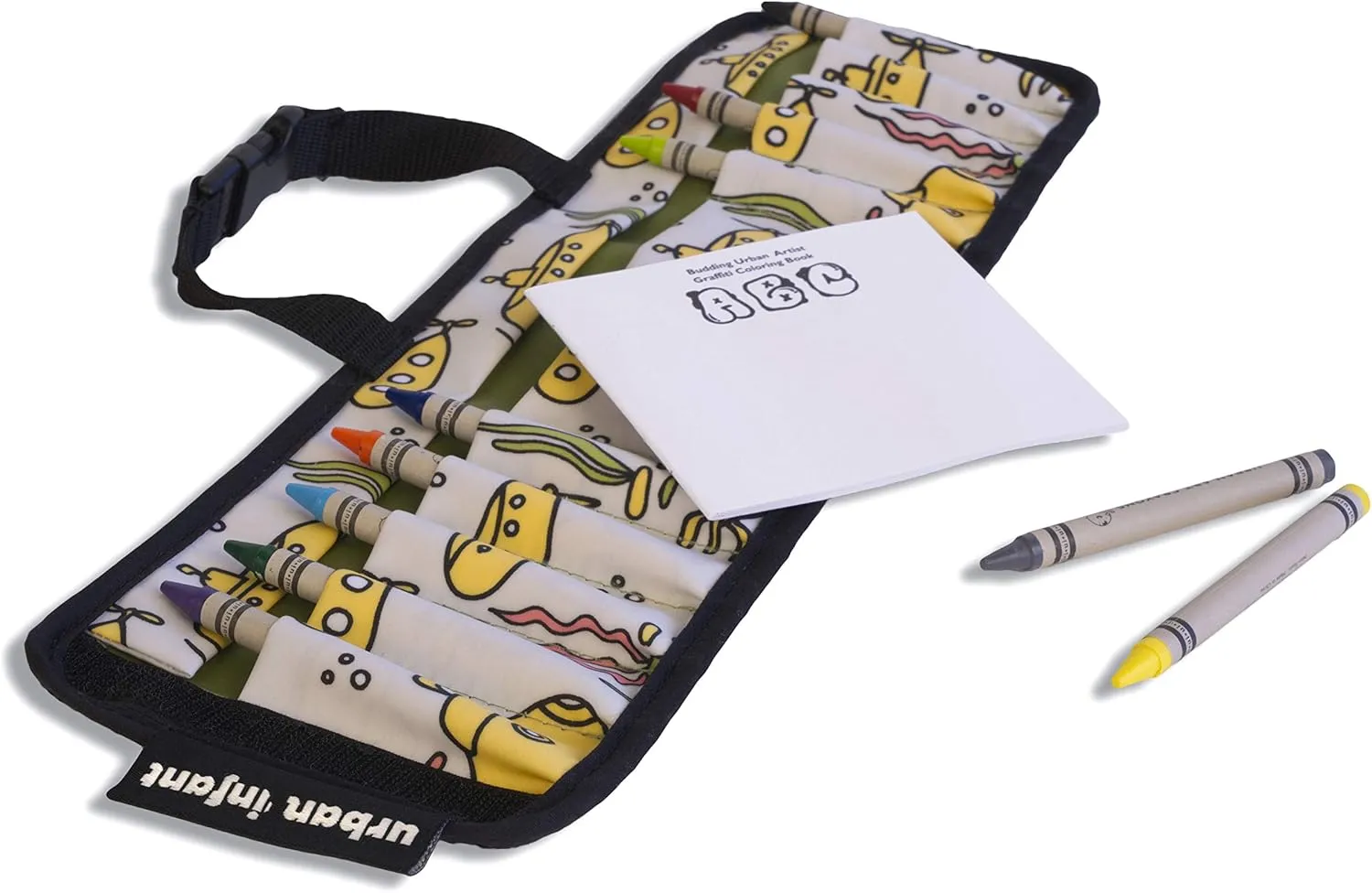 Urban Infant Kids Crayon Travel Case Carrier – Comes With Set of 10 Non-Toxic Crayons and Draw Booklet – Toddler Activity – Easy Wallet-Style Close and Clipping Handles - Submarines