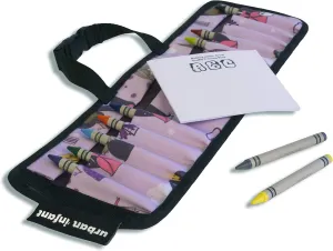 Urban Infant Kids Crayon Travel Case Carrier – Comes With Set of 10 Non-Toxic Crayons and Draw Booklet – Toddler Activity – Easy Wallet-Style Close and Clipping Handles - Violet