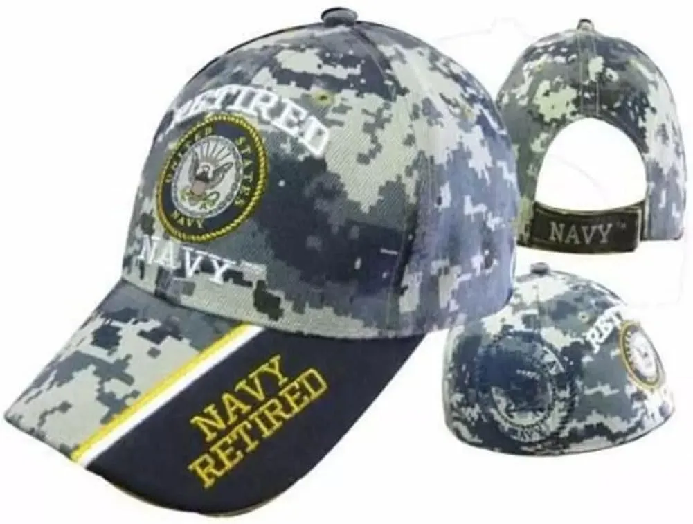 US Navy Retired Ball Cap Blue Digital CAMO USN Vet Chief PO1 CPO SCPO MCPO Hat (Officially Licensed by The US Navy)