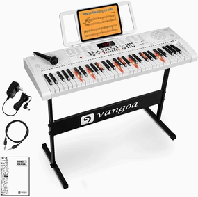 Vangoa Piano Keyboard for Beginners, VGK6101 61 Key Learning Keyboard Piano w/Lighted Keys, Electric Piano Keyboard with 600 Voices & 50 Demos, Stand/Microphone, USB, Record, Split for Students