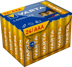 VARTA Batteries AAA Pack of 24, Longlife, Alkaline, 1.5 V, Cube, Ideal for Remote Controls, Alarm Clocks, Radios, Wall Clocks, 90% Recycled Packaging, Made in Germany