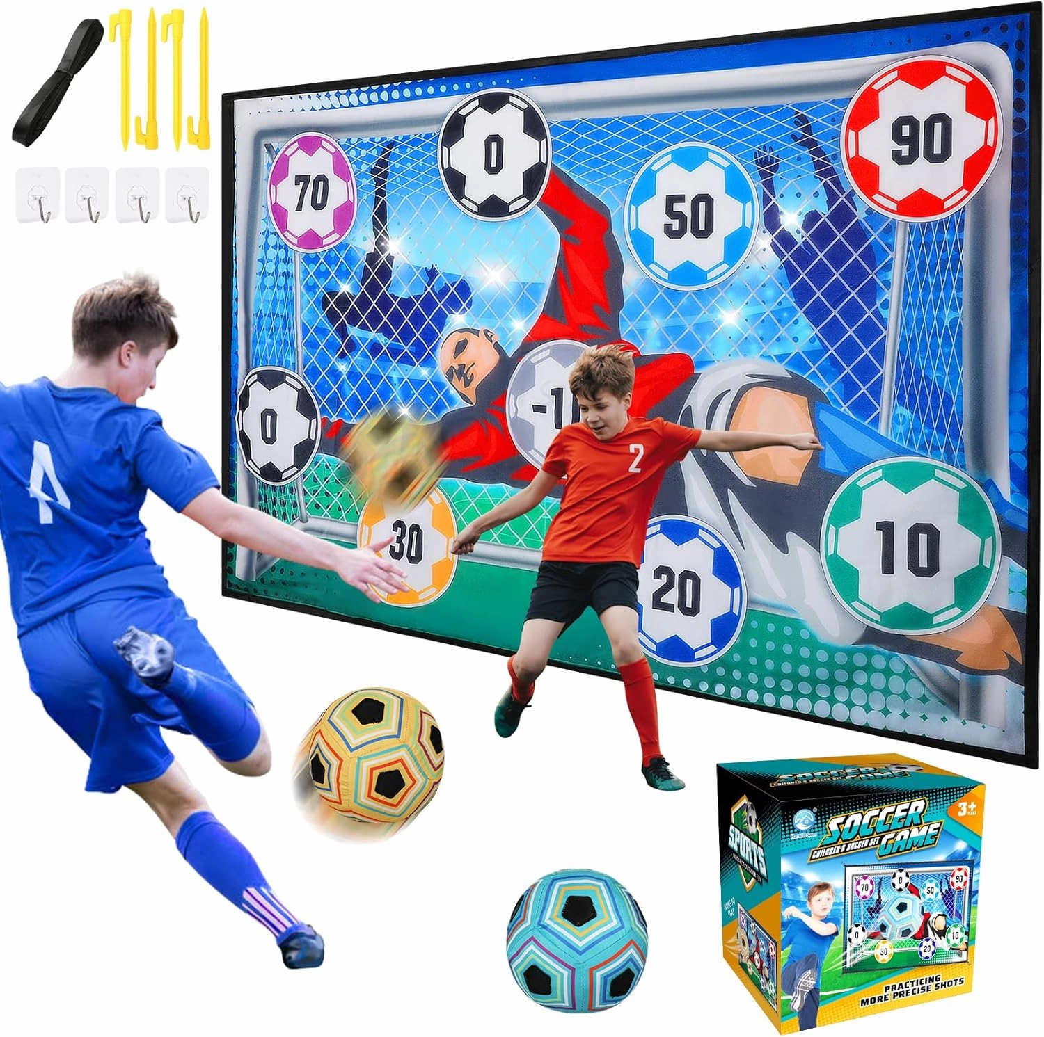 VATOS Toy Soccer Ball Game Set for Boys and Girls, Indoor Outdoor Backyard Toss Soccer Goal Game with 2 Balls, 1 Flannel Target, Soccer Toys for 3-5 6-8 8-12 Years Old Kids Birthday