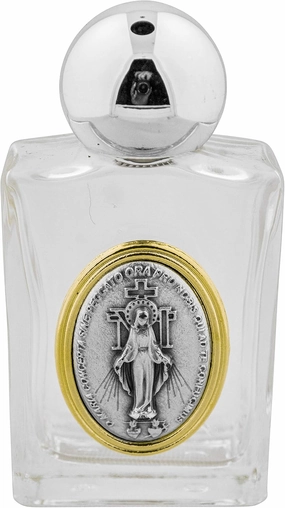Venerare Glass Holy Water Bottle with Gold Accent (Miraculous Medal)