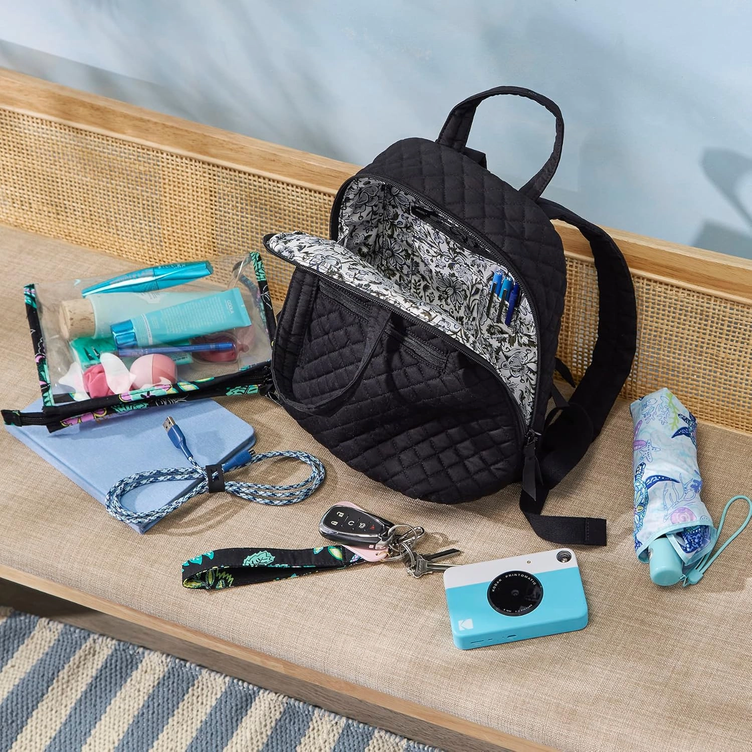 Vera Bradley Women's Cotton MiniTotepack Backpack, Sea Air Floral - Recycled Cotton, One Size