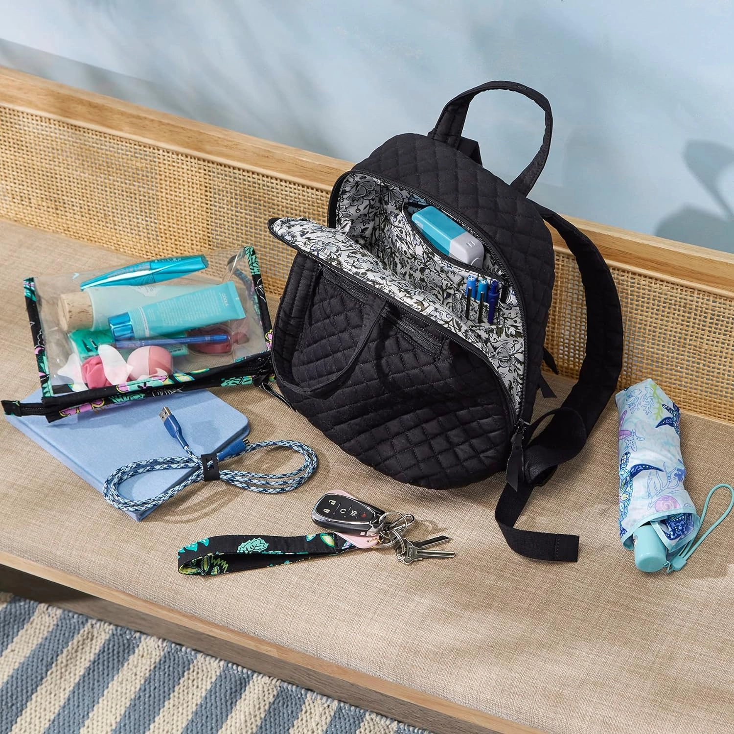 Vera Bradley Women's Cotton MiniTotepack Backpack, Sea Air Floral - Recycled Cotton, One Size