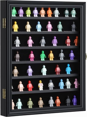 VERANI Minifigure Display Case - Miniature Action Figure Display Box - Wall Mount Figures Memorabilia Display Cabinet for with Uv Protected Anti Fade 92% Clear for Small Objects Lockable Large Black