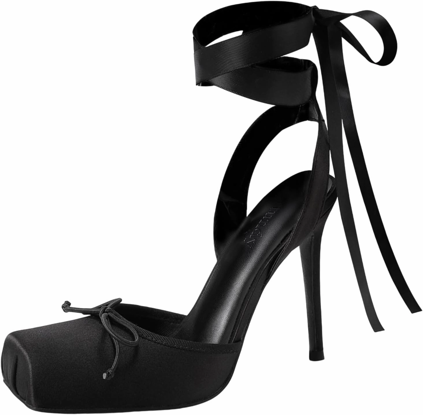 Vertundy Women's Satin Ballet Heels Lace Up Square Toe Stiletto High Bow Ballerina Heels