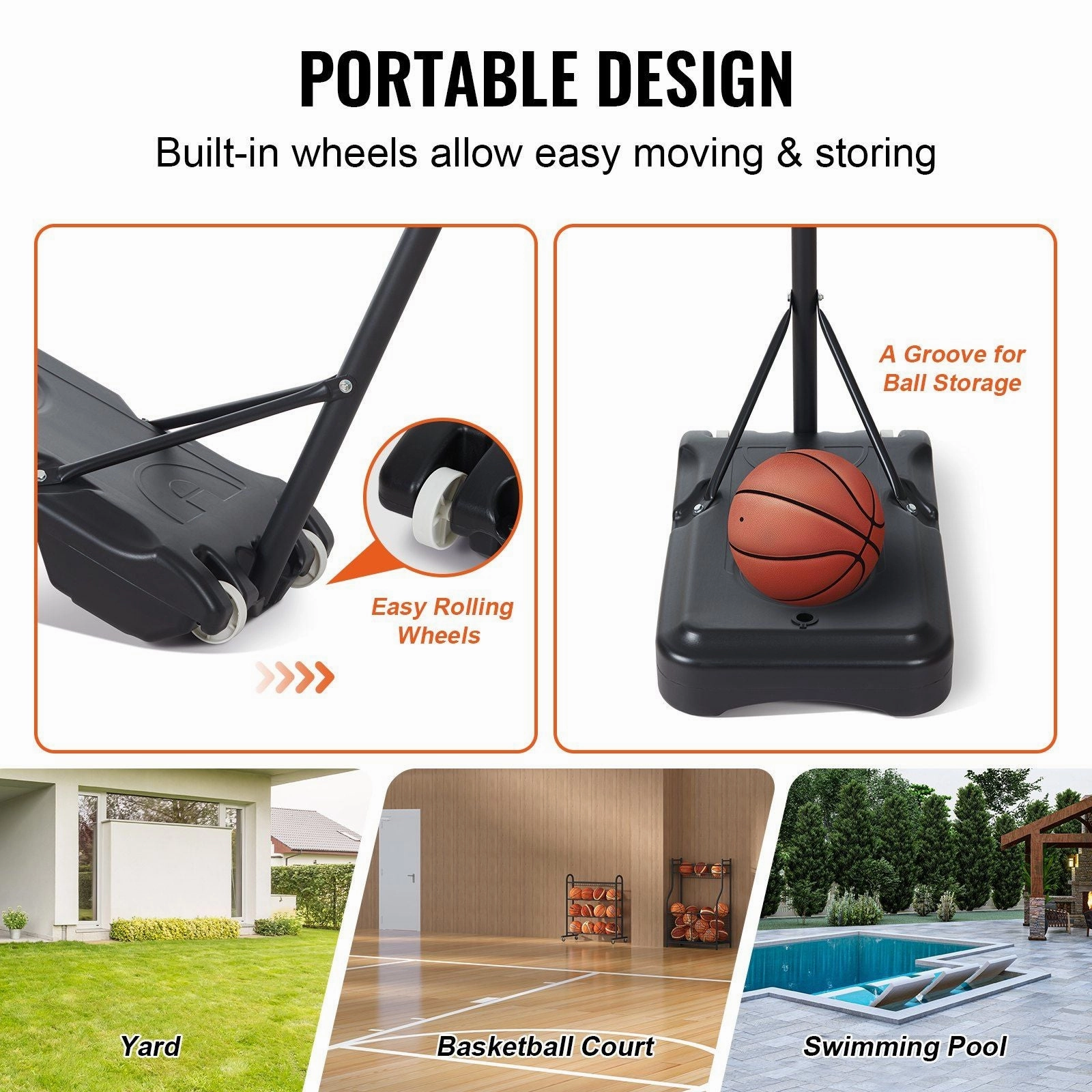 VEVOR Basketball Hoop, 5-7 ft Adjustable Height Portable Backboard System, 28 inch Basketball Hoop & Goal, Kids & Adults Basketball Set with Wheels, Stand, and Fillable Base, for Outdoor/Indoor