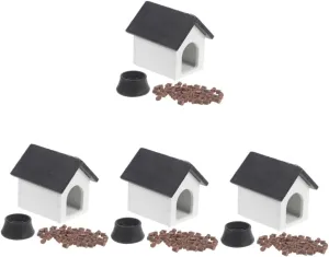 VICASKY 4sets Miniature Dog House with Food Bowl Accessories Realistic Adornment for Dollhouse House Decor Vivid Texture Compact for Miniature Scenes
