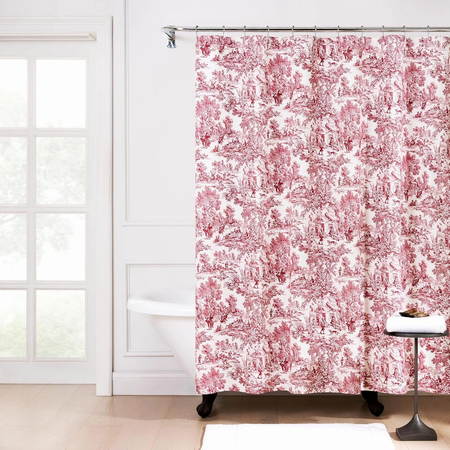 Victoria Park Toile Bathroom Shower Curtain, Red