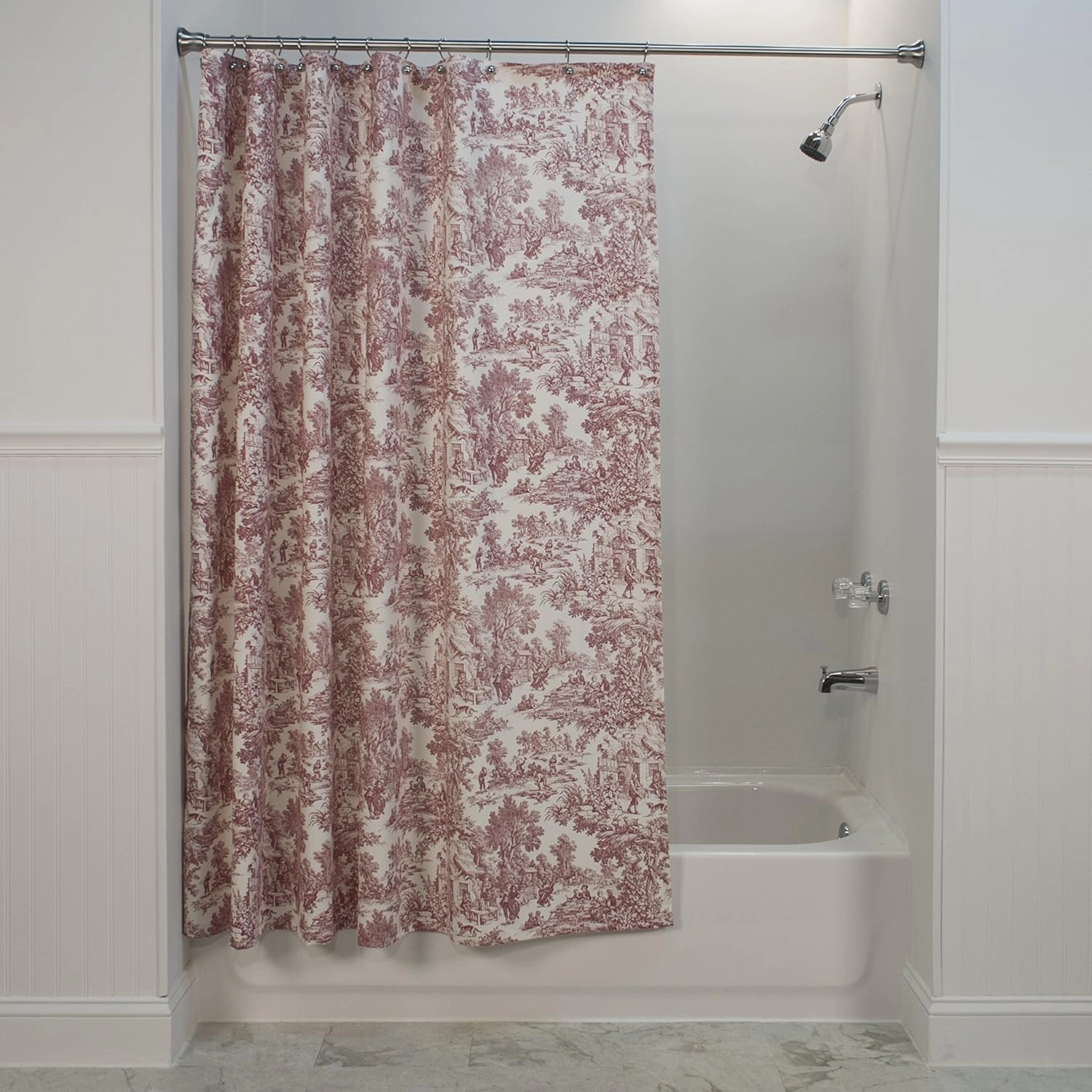 Victoria Park Toile Bathroom Shower Curtain, Red