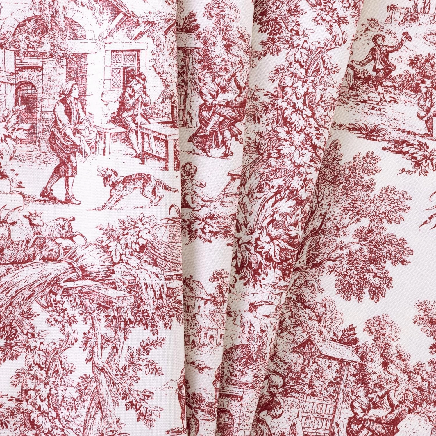 Victoria Park Toile Bathroom Shower Curtain, Red