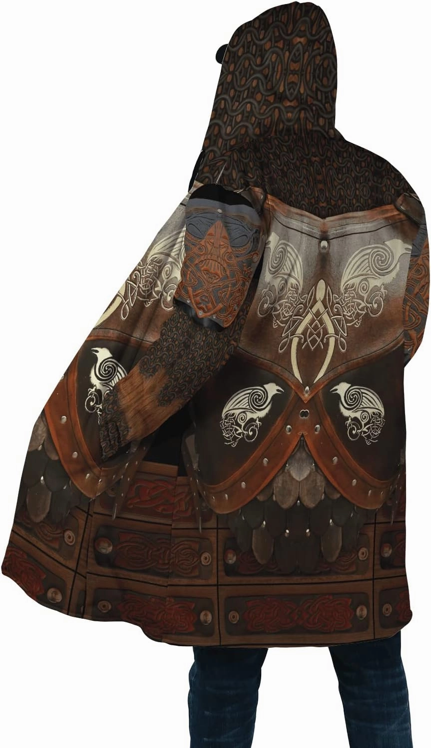 Viking Hooded Coat Valhalla Warrior Armor Faux Cashmere Cloak Men's Nordic Cosplay Costumes Casual Jacket