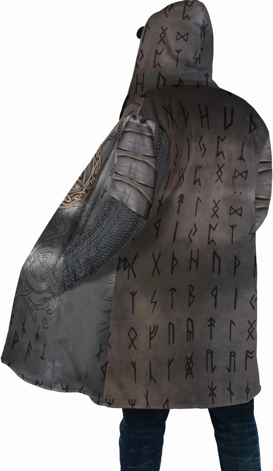 Viking Hooded Coat Valhalla Warrior Armor Faux Cashmere Cloak Men's Nordic Cosplay Costumes Casual Jacket