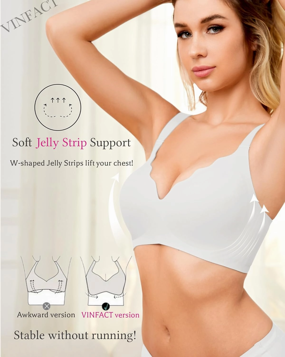 Vinfact Plunge V Bras for Women No Underwire Wireless Full Coverage Bralette Seamless T Shirt Everyday Sleep Bra