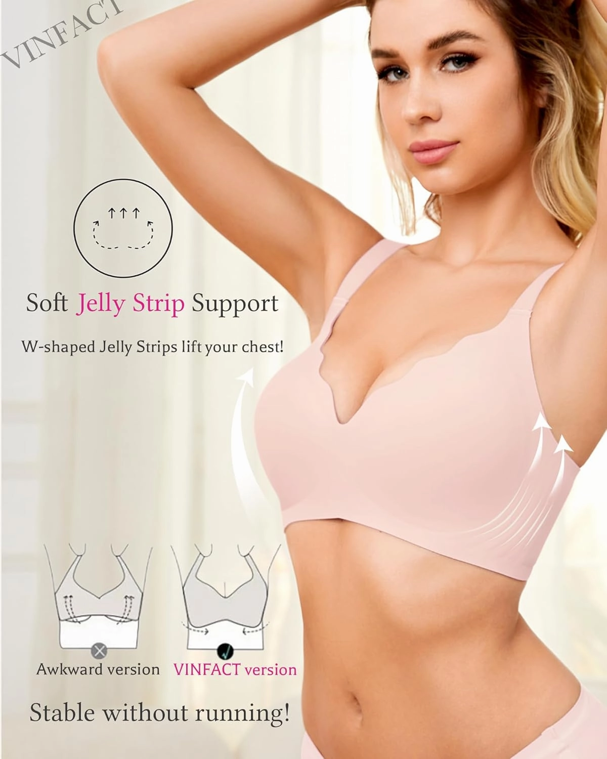 Vinfact Plunge V Bras for Women No Underwire Wireless Full Coverage Bralette Seamless T Shirt Everyday Sleep Bra