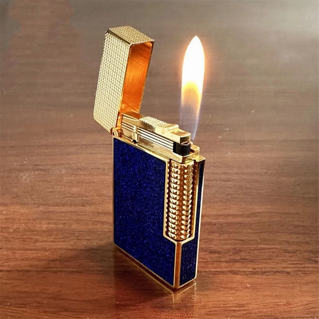 Vintage Metal Gas-Filled Point Drill Design Lighter, Adjustable Open Flame Torch Lighter, Vintage Engraved Pure Copper Body, Portable Gas Candles Cigar Lighter, Men'S High-End Collection Lighter Gift(