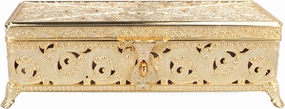 Vintage Metal Jewelry Box Exquisite Patterns Soft Velvet Protection Storage for Women Necklace Earrings Rings (Gold)