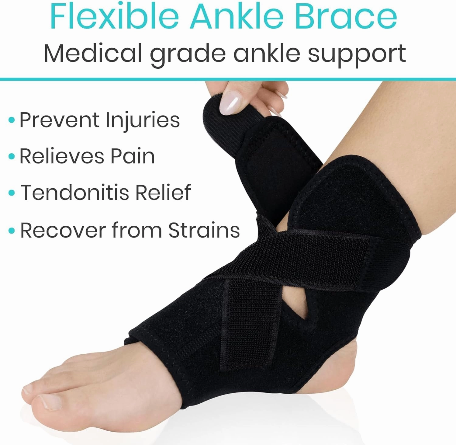 Vive Ankle Brace for Sprained Ankle - Adjustable Ankle Sleeve for Plantar Fasciitis, Tendonitis, Sprains, Swollen Feet - Lace Up Support Wrap for Running, Sports Injuries, Recovery (Fits Right & Left)