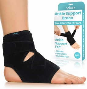 Vive Ankle Brace for Sprained Ankle - Adjustable Ankle Sleeve for Plantar Fasciitis, Tendonitis, Sprains, Swollen Feet - Lace Up Support Wrap for Running, Sports Injuries, Recovery (Fits Right & Left)