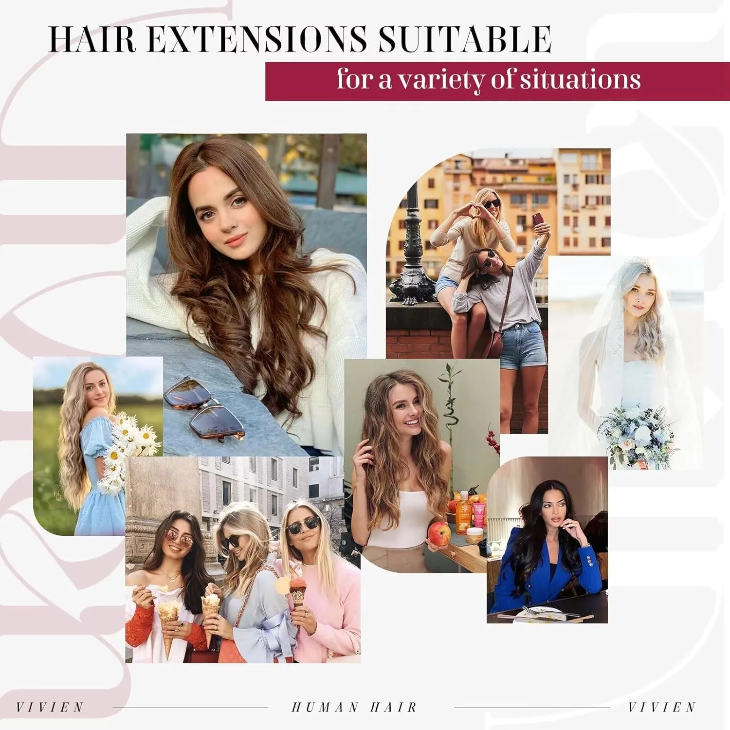 Vivien Black Clip in Hair Extensions - Real Human Hair Balayage Ombre Dark Brown With Caramel Blonde - Remy Human Hair for Women 80g 12 Inch 7pcs