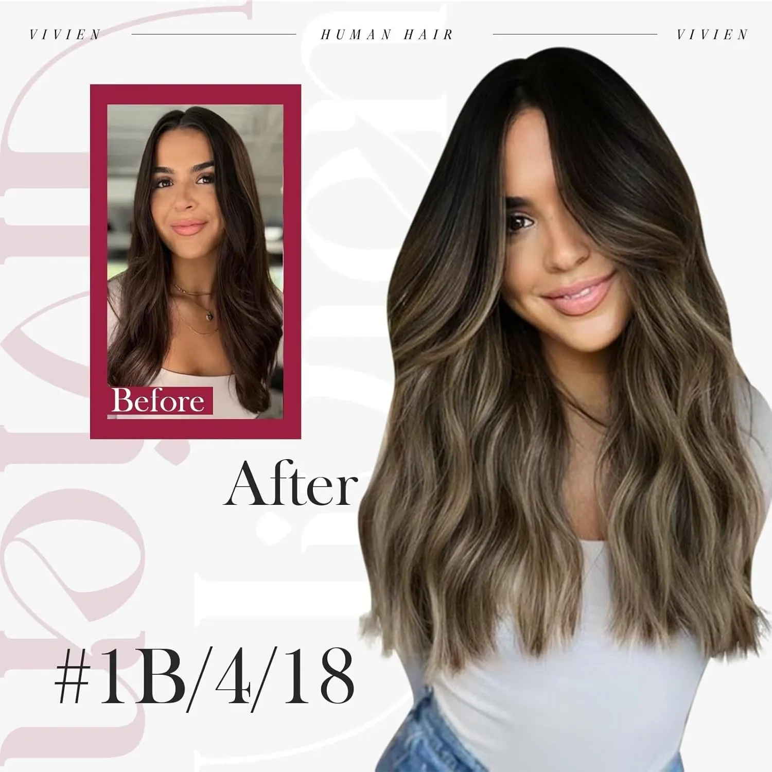 Vivien Black Clip in Hair Extensions - Real Human Hair Balayage Ombre Dark Brown With Caramel Blonde - Remy Human Hair for Women 80g 12 Inch 7pcs