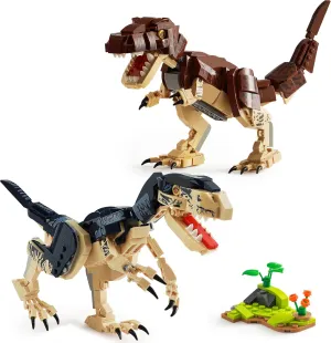 Vlociraptor & T. rex Building Kit - Dinosaur Toys for Kids Ages 6 , Jurassic Dino Figures Set with Movable Joints, Educational Birthday Gift for Boys & Girls (910 Pieces)