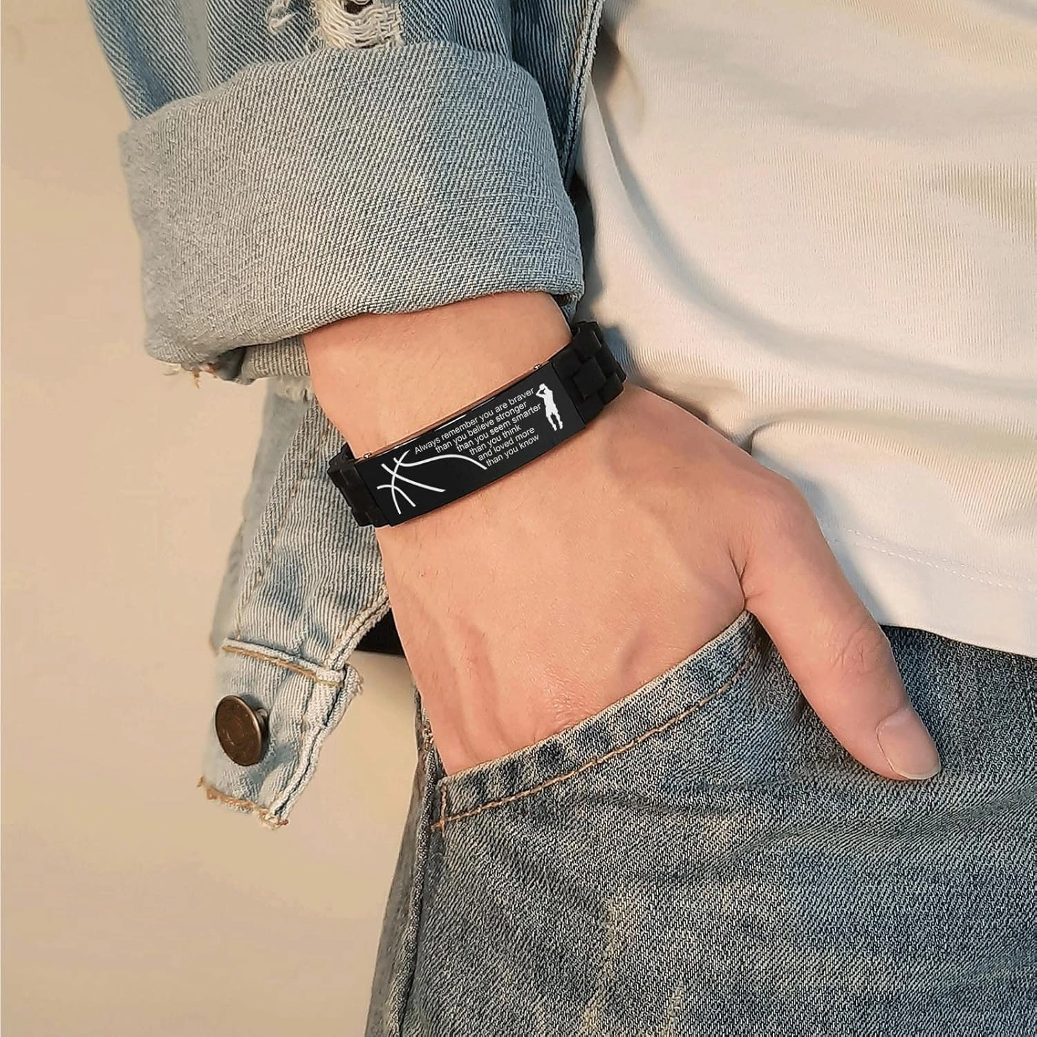 VNOX Inspiration Baseball Jersey for Men Boys-Basketball/Baseball/Soccer/Football Bracelet for Men Athletes Soccer Player Stainless Steel Sport Silicone Wristband,Adjustable ¡­