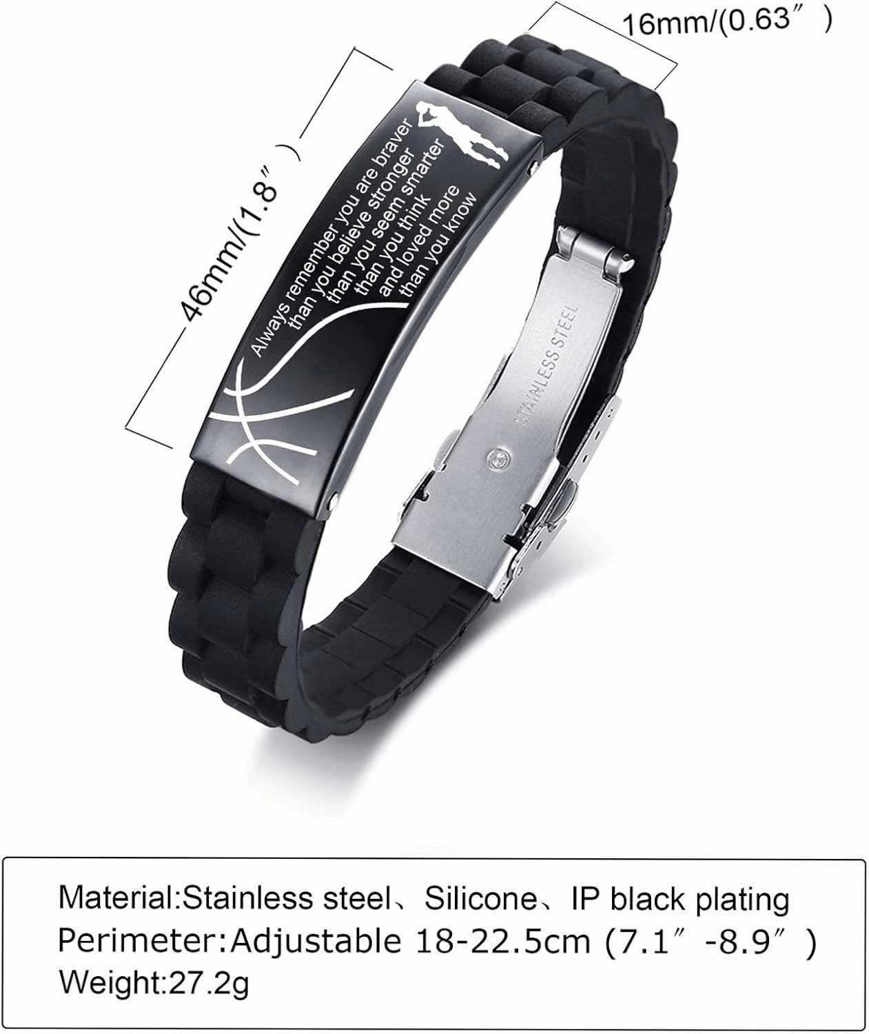 VNOX Inspiration Baseball Jersey for Men Boys-Basketball/Baseball/Soccer/Football Bracelet for Men Athletes Soccer Player Stainless Steel Sport Silicone Wristband,Adjustable ¡­