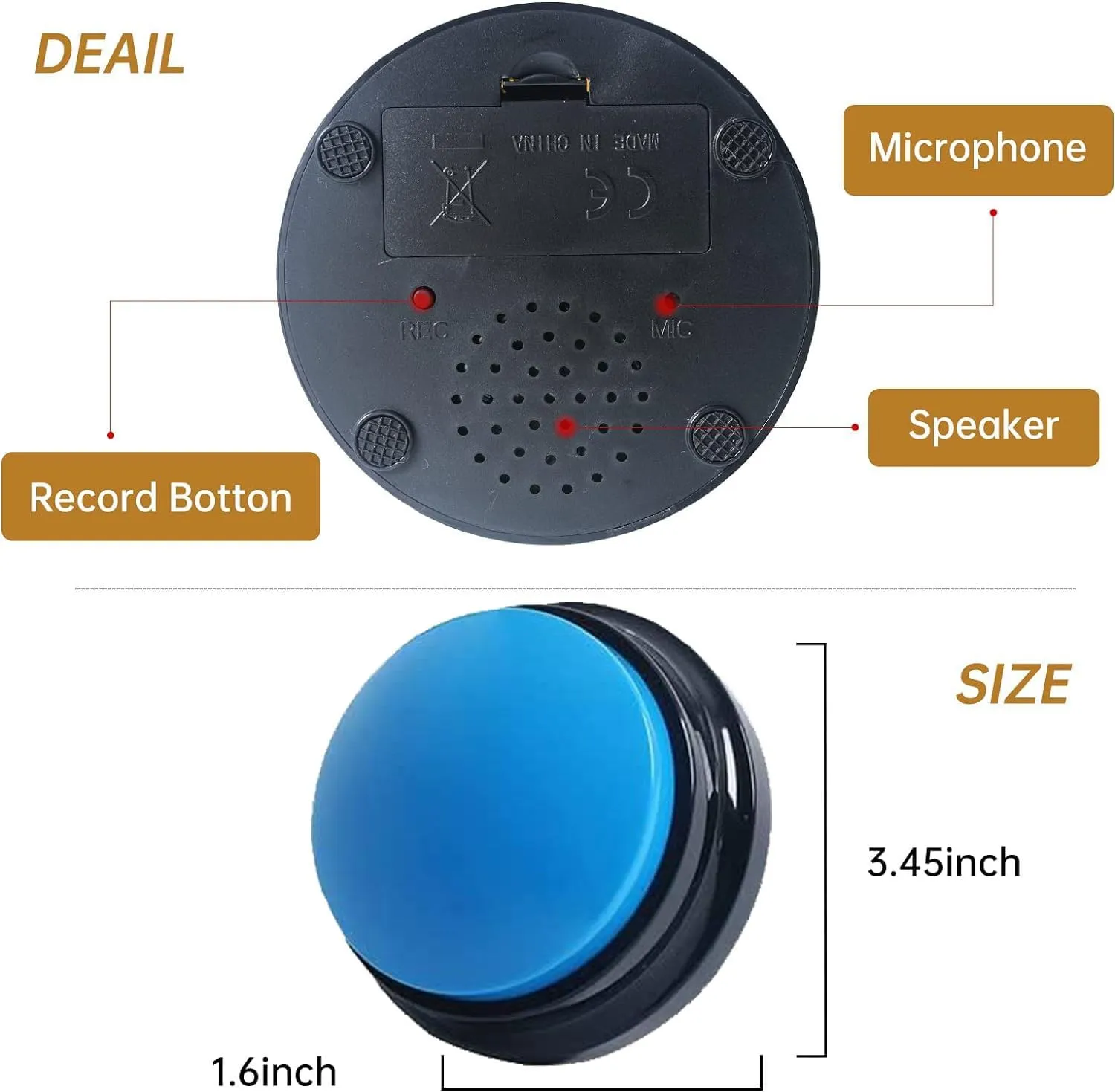 Voice Recording Button, Dog Buttons for Communication Pet Training Buzzer, 30 Second Voice Record and Playback, Funny Gift for Study Office Home 4 Pack Red/Blue/Rose/Orange