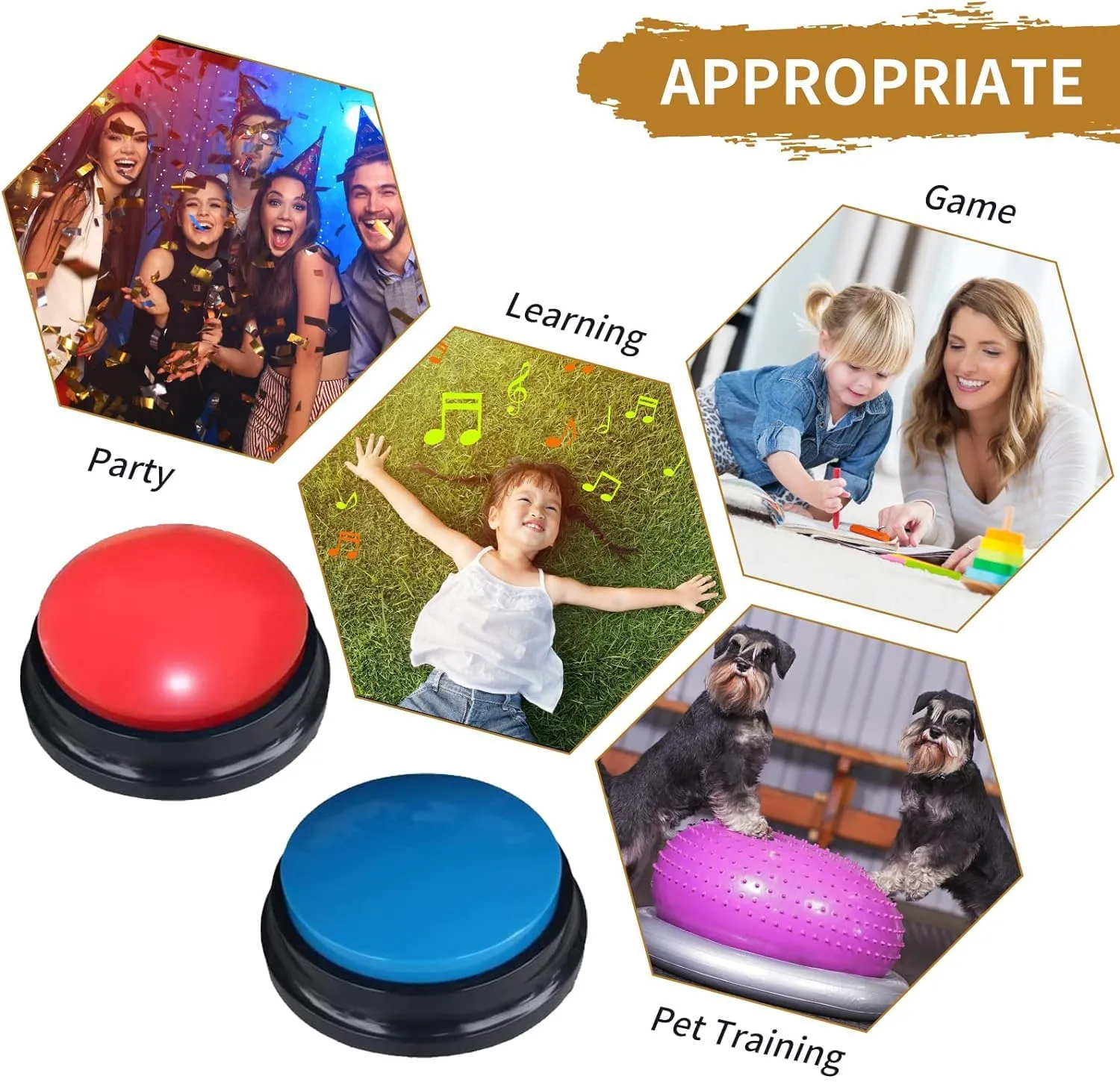 Voice Recording Button, Dog Buttons for Communication Pet Training Buzzer, 30 Second Voice Record and Playback, Funny Gift for Study Office Home 4 Pack Red/Blue/Rose/Orange