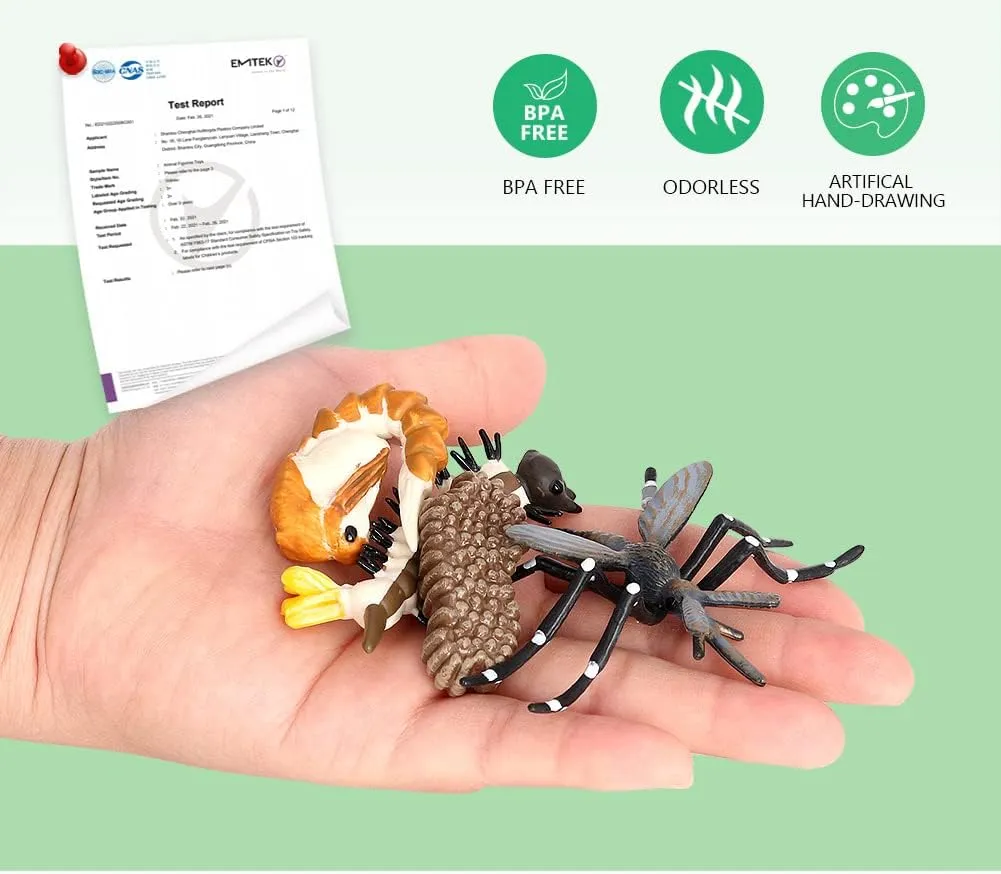 Volnau Animal Figurines Toys 17PCS Life Cycle Figure Set for Toddlers Kids Salmon Octopus Wolf Spider Mosquito Christmas Birthday Gift Preschool Educational Prop