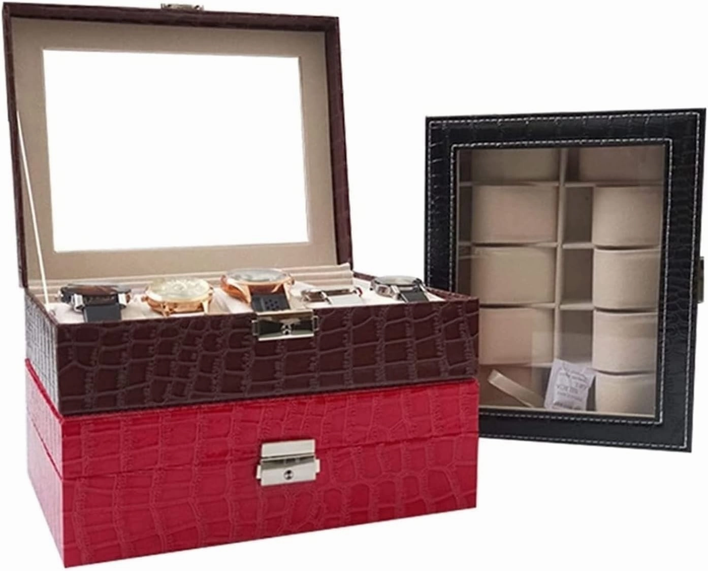Watch Box Case PU Leather Display Organizer Holder Jewelry Storage Showcase Clea Men(Bruin)