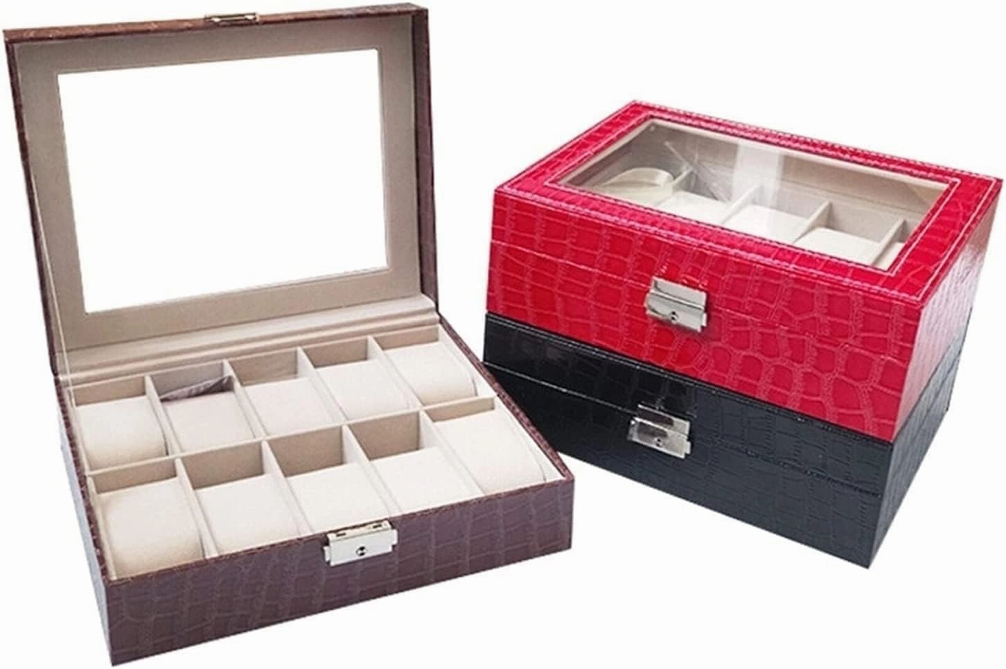 Watch Box Case PU Leather Display Organizer Holder Jewelry Storage Showcase Clea Men(Bruin)